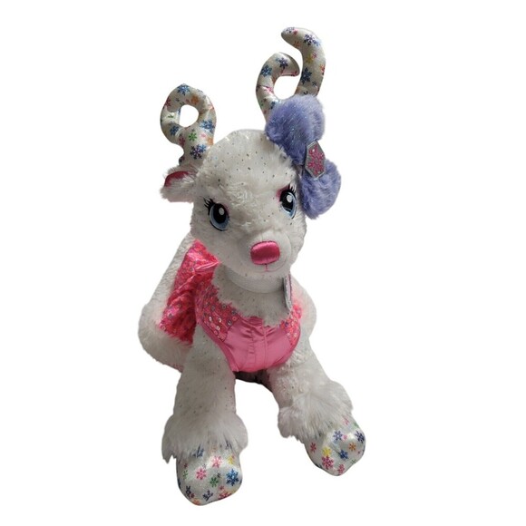 Build A Bear White Glisten Reindeer plush toy Sequin Cape Snowflake Antlers 18" - Picture 7 of 7